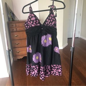 Vintage Purple and Black Flower Pattern Floral Sun dress
